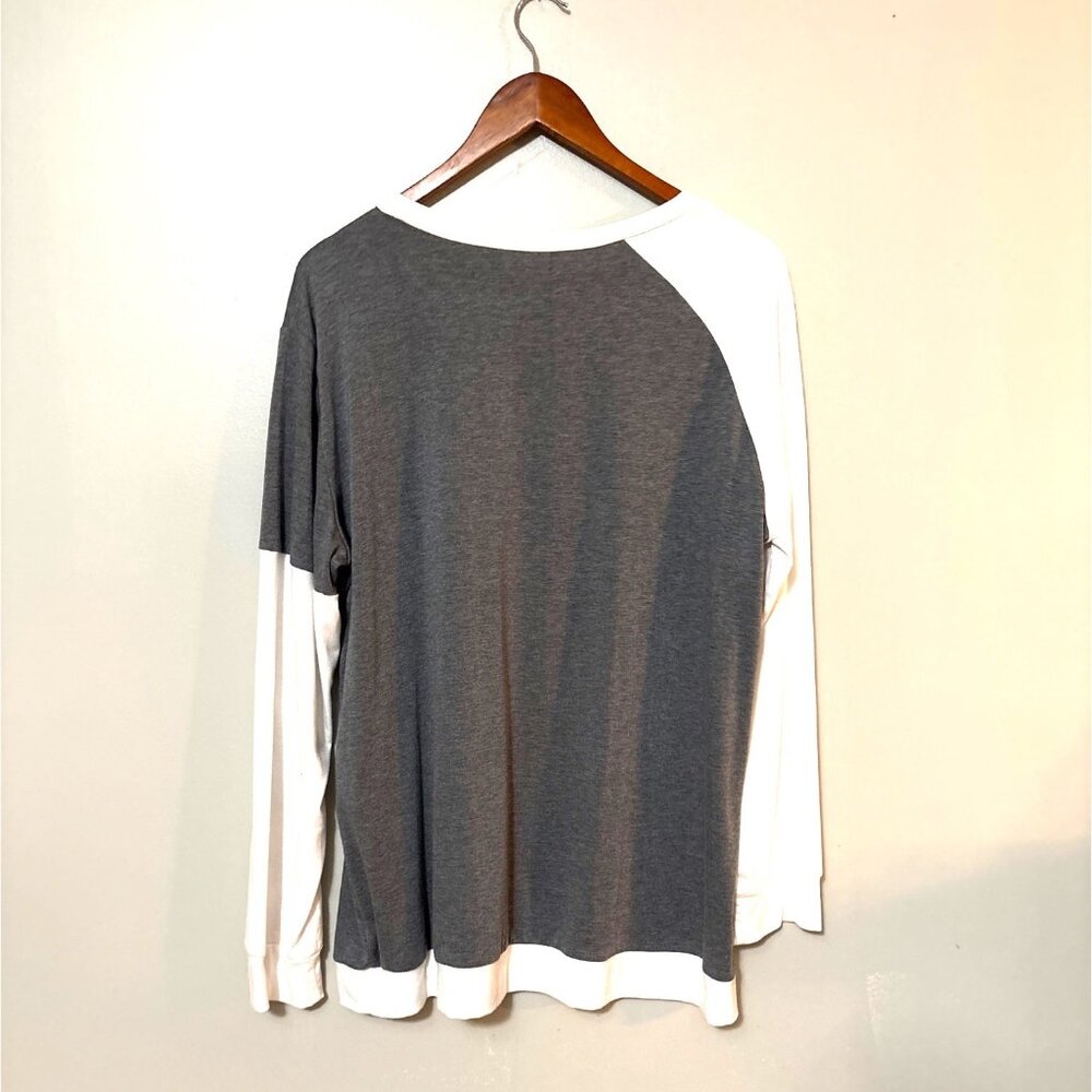 Gray & Cream Long Sleeve Raglan Tee XXL Cotton Blend Unisex Casual - Picture 3 of 5